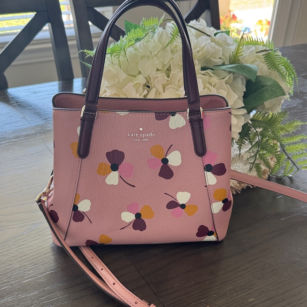 kate spade Pink Floral Pebbled Leather Crossbody Satchel